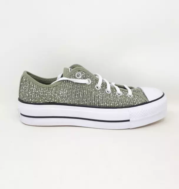 Converse Chuck Taylor Lift Ox Platform Shoe Sneaker Green White Womens 8.5 NEW