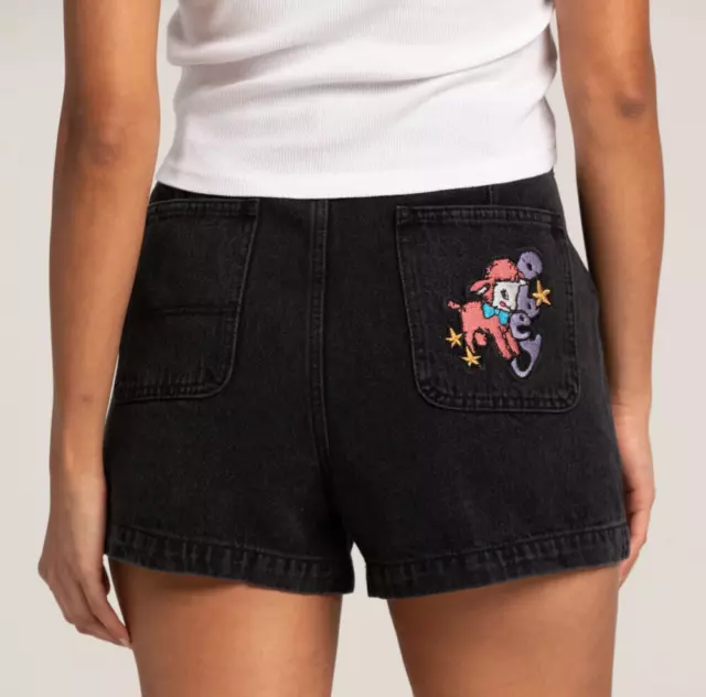 Obey Women's High Waisted Denim Shorts Baby Lamb Dusty Black Size 31 NWT