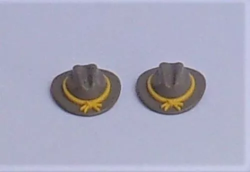 Playmobil Western  2 x Cowboy Gray Hats with Yellow Band   Mint Condition