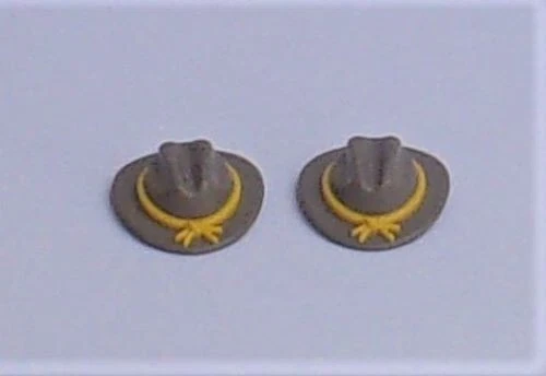 Playmobil Western 2 x Cowboy Gray Hats with Yellow Band Mint Condition Playmobil Western 2 x Cowboy Gray Hats with Yellow Band Mint Condition