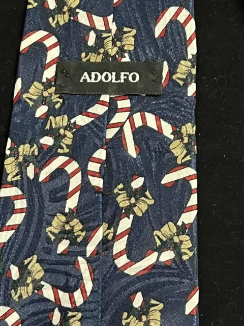 ADOLFO NECK TIE Silk Necktie Candy Cane Neckwear Blue Christmas $6.53 ...