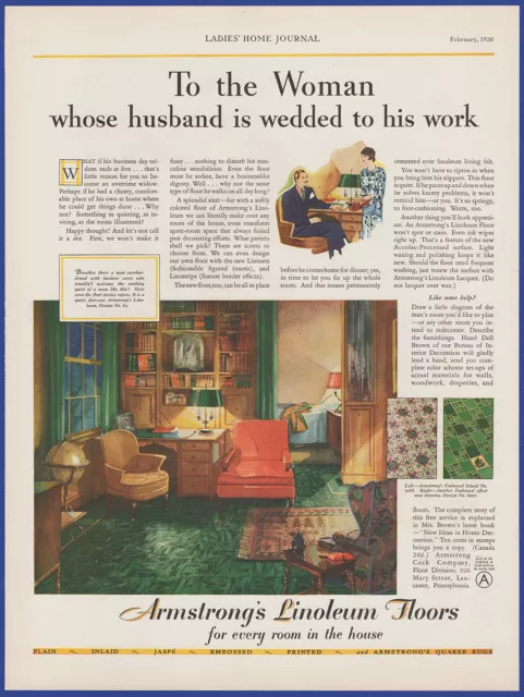 Vintage 1930 ARMSTRONG'S Linoleum Floors Flooring Home Décor 1930's Print Ad
