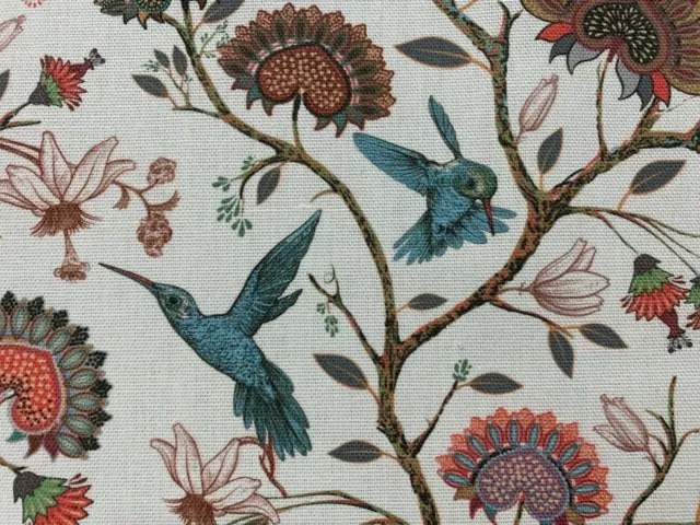 Toady Cuban Hummingbirds  Cream/Teal Cotton 140cm wide Curtain/Craft Fabric