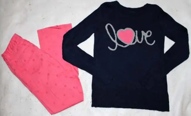 Gap Kids Girl's Navy Blue LOVE Sweater Pink Dot Skinny Pants Jeans 8 10 Yrs
