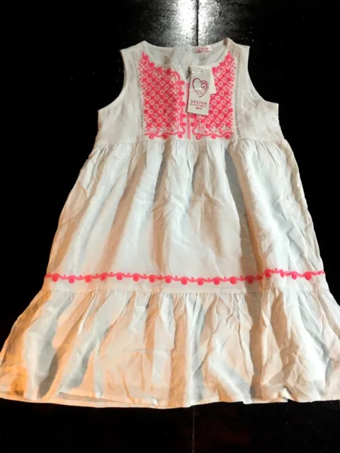 Design history Boho Tunic Embroidered Lined 100% Cotton Girls Dress - Size Large