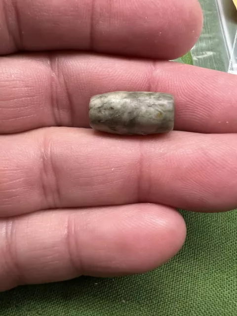 Ancient Pre-Columbian Olmec ? Worn Jadeite Green Tube Bead 17.7 x 10.2 mm rare 3