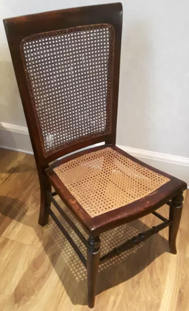 Antique WOODEN CHAIR w/Rattan-Woven Backrest+Seat, curved back seat 37cm high