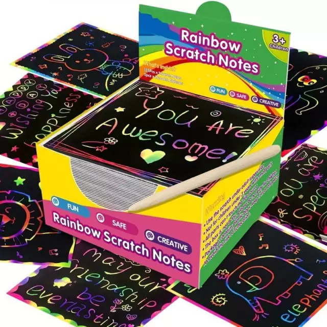 Magic Scratch Party Bag Fillers Drawing Card Paper Craft Rainbow Pad Kids Party