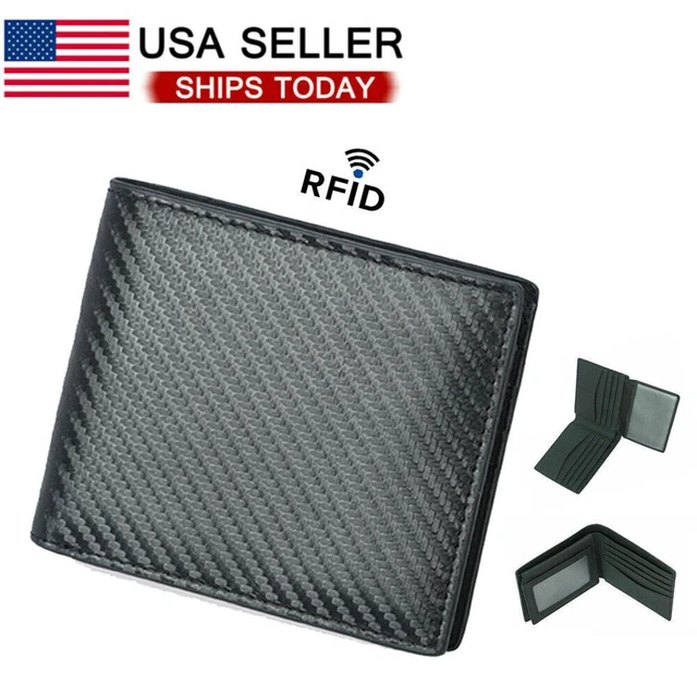 Men's Wallet RFID Blocking Carbon Fiber Leather Bifold Credit Card ID Holder US