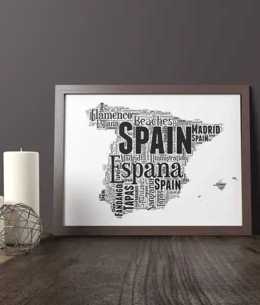 Personalised Spain Map Word Art Print - Spanish Travel Gift - Add Your Own Words