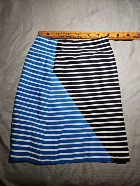 J Crew Womens Skirt Size 10 Navy Blue White Striped Cotton Pencil Skirt Zip