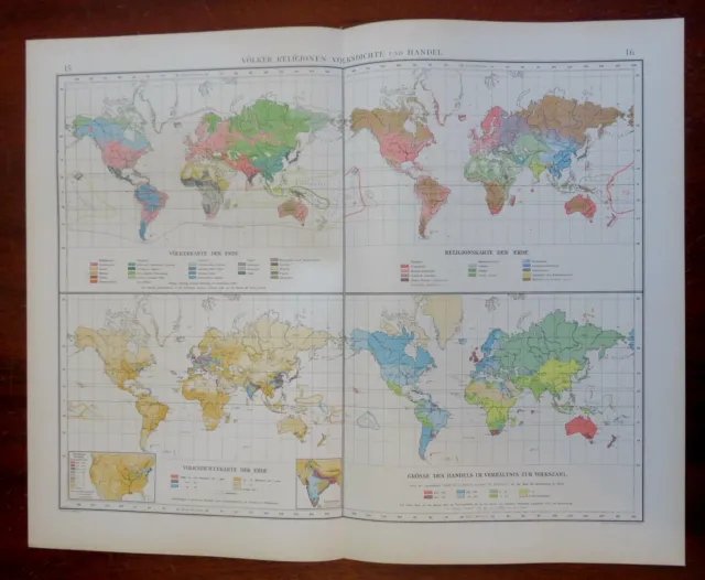 World Peoples Religion Languages & Trade 1898 Ambrosius encyclopedic map