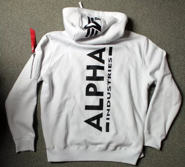 Alpha Industries Herren Hoody Back Print in white Kapuzenpullover Hoodie weiß