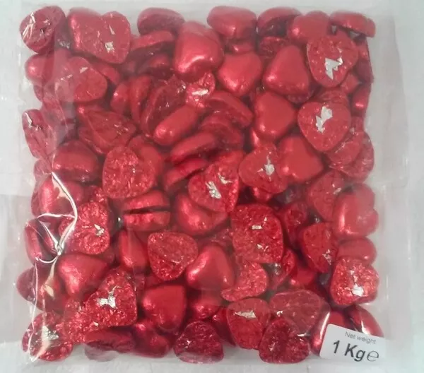 Red Foil Wrapped Chocolate Hearts (1kg) Approx. 140 Hearts