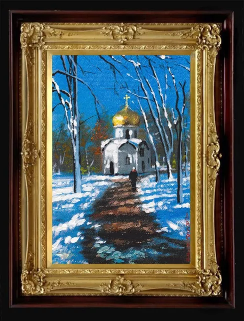 ORIGINAL Oil Painting Handmade Arseni ~ CHRISTMAS 6" X 4" NO FRAME Art USA