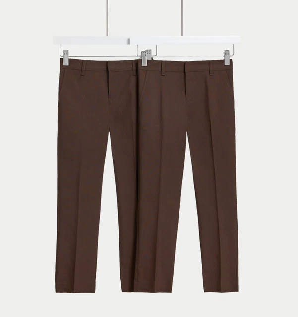 Pantaloni da scuola 2-3 anni marroni confezione da 2 ex M*&S gamba magra