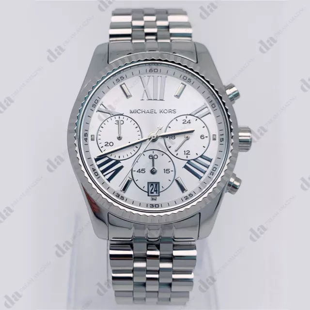 New Michael Kors MK5555 Lexington Silver Chronograph Analog Quartz Women's Watch