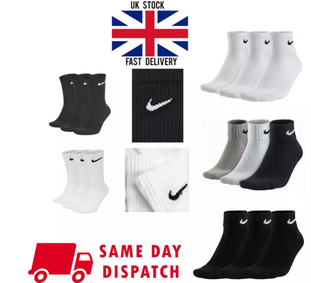 Nike Socks Mens Women 3 Pairs Crew Ankle No Show Lightweight Sport Casual Golf