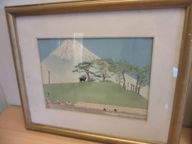 Vintage Tokuriki - Japanese Original Woodblock print Landscape Mt Fuji , Framed
