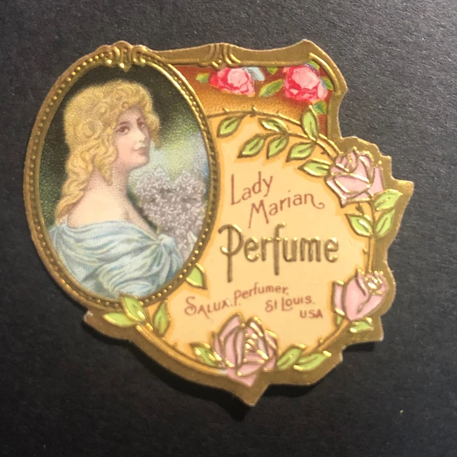 Lady Marian Perfume Salux Perfumer St. Louis Vintage Label NOS Gilt Emboss