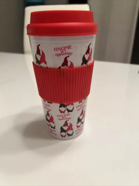 Coffee Travel Cup Christmas 16 Oz Sleeve Gnome For The Holidays Red And White