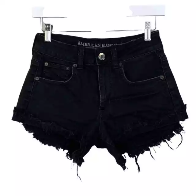 American Eagle Womens Hi-Rise Festival Shorts Size 2 Black Stretch Cut Off 28X3