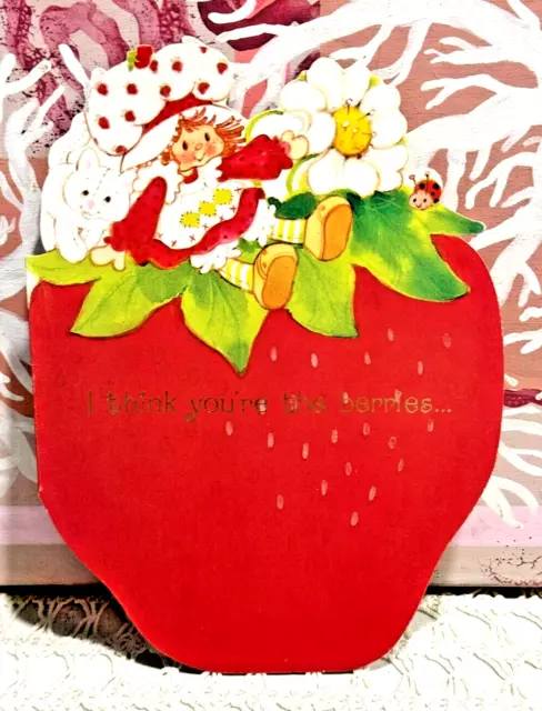 VINTAGE STRAWBERRY SHORTCAKE 1980s GREETING CARD STRAWBERRY & CUSTARD UNUSED