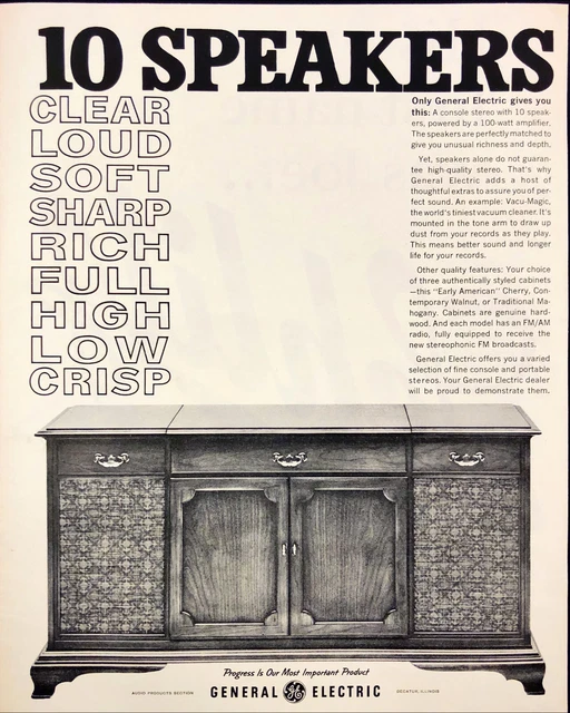 1961  General Electric 10 Speaker Cabinet Console Stereo Vintage Print Ad