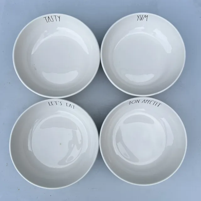 SET 4 Rae Dunn Artisan Collection 8" Pasta Bowls YUM TASTY LETS EAT BON APPETITE