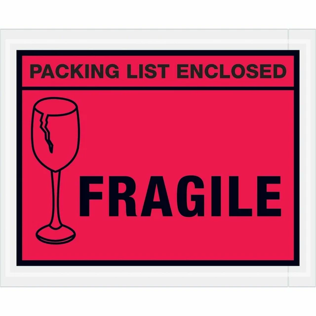 Emballage Liste Joint - Fragile " Envelopes, 11.4cm x 14cm, Rouge, Étui De 1000