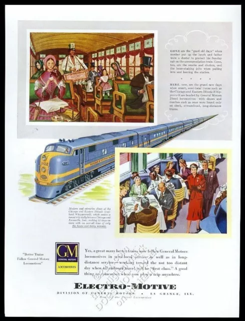 1949 Chicago & Eastern Illinois Whippoorwill train GM locomotive print ad