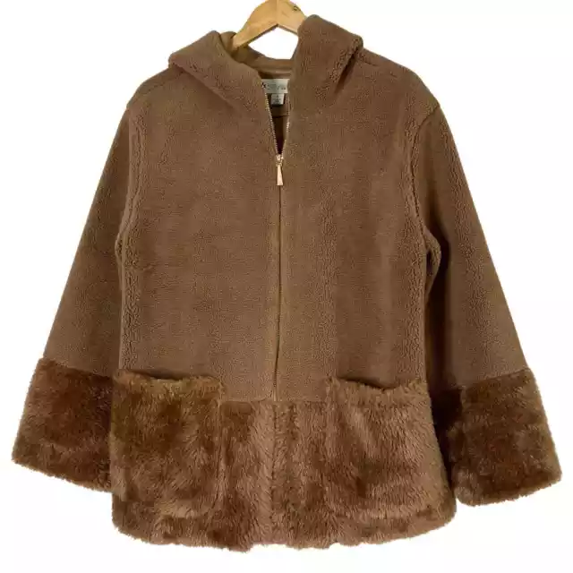 KOOLABURRA by UGG Hooded Coat with Faux Fur Trim Deep Camel XS