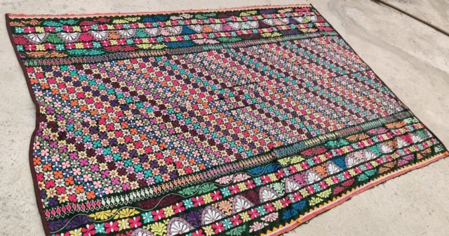 88" x 58" Vintage Rabari Throw Embroidery Ethnic Tapestry Tribal Wall Hanging
