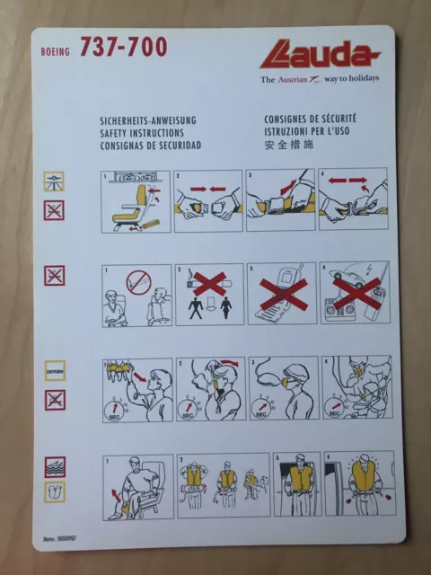 Lauda Air Boeing 737-700 Old Selten Safety Card (The Austrian Way To Holidays)