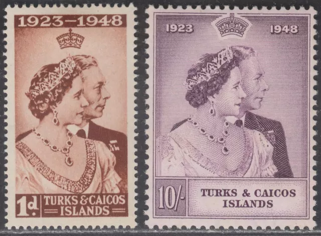 Turks and Caicos Islands 1948 KGVI Royal Silver Wedding Pair Mint SG208-209