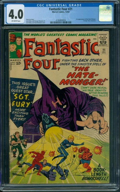 Fantastic Four #21 CGC 4.0 OW (1st app of the Hate-Monger, 1st Sgt Fury xover)