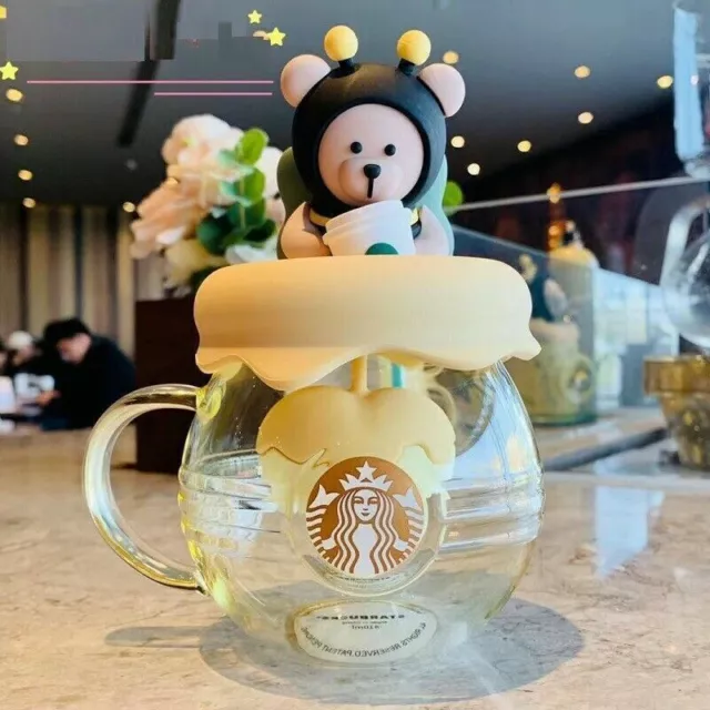HOT Starbucks Cute Little Bee Glass Mug Cup W/ Lid Strainer Coffee Mug Honey Pot
