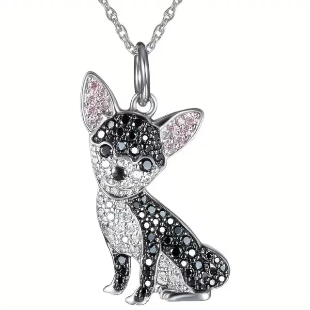 Cute Black Chihuahua Rhinestone Pet Puppy Pendant Necklace Creative Dog New Gift