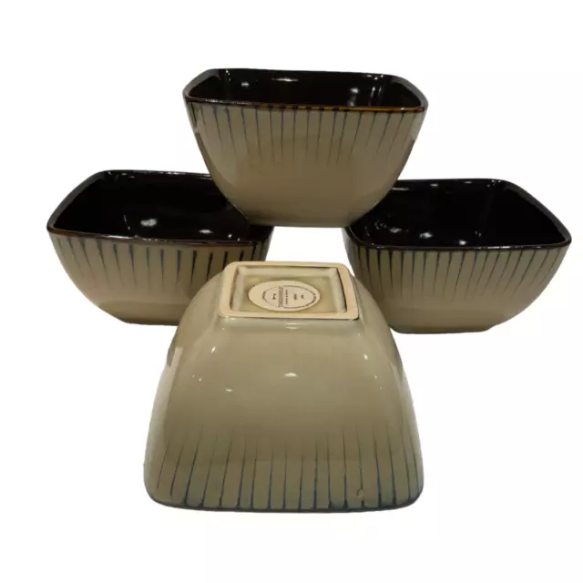 Set of 4 Threshold BAMBOO 6" Square Cereal Bowls Soup Stoneware Tan Brown