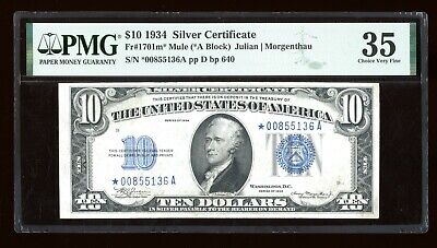 DBR 1934 $10 Silver Mule STAR Fr. 1701m* PMG 35 Serial *00855136A