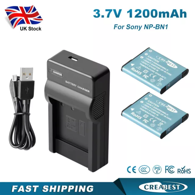 2x 3.7V NP-BN1 Battery+LCD Charger For Sony Cyber-Shot DSC-W330 W310 QX100 QX10