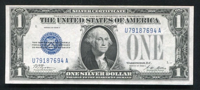 Fr. 1601 1928-A $1 One Dollar "Funnyback" Silver Certificate About Uncirculated