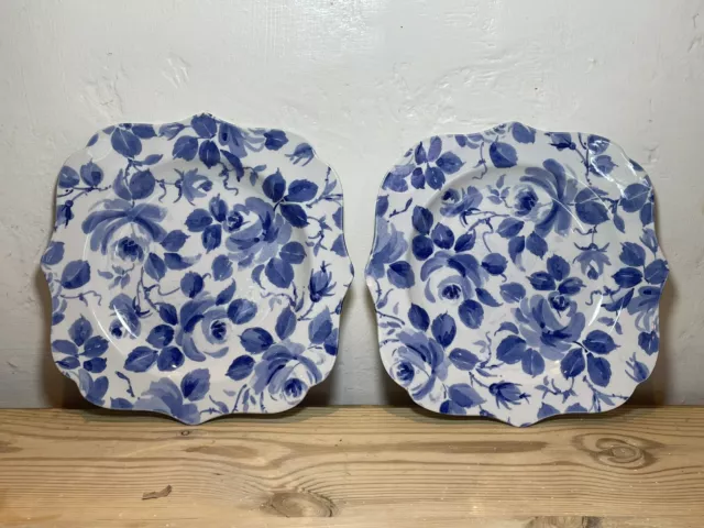 Spode Blue And White Plates x 2. Floral Breakfast/Lunch Plate. Square