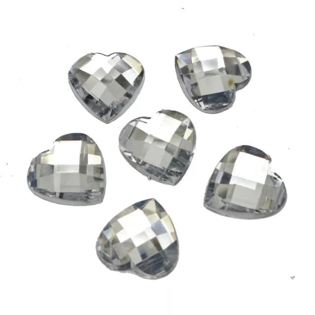 100 Clear Acrylic Faceted Heart Flatback Rhinestone Gems Beads 16X16mm No Hole