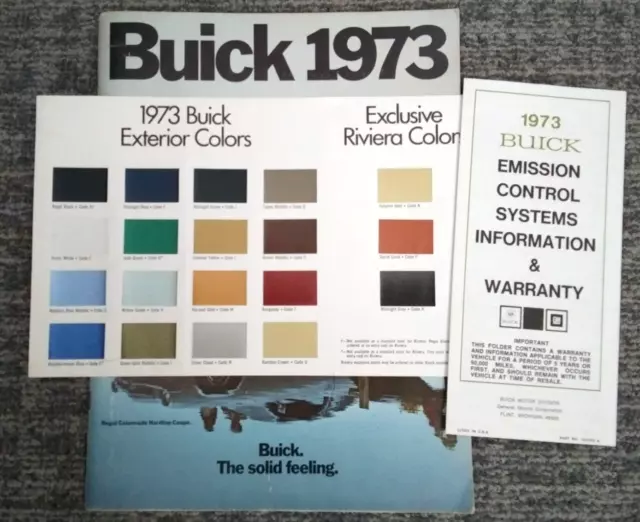 1973 BUICK Dealer Sales Brochure Book + Exterior Colors + Emission Control