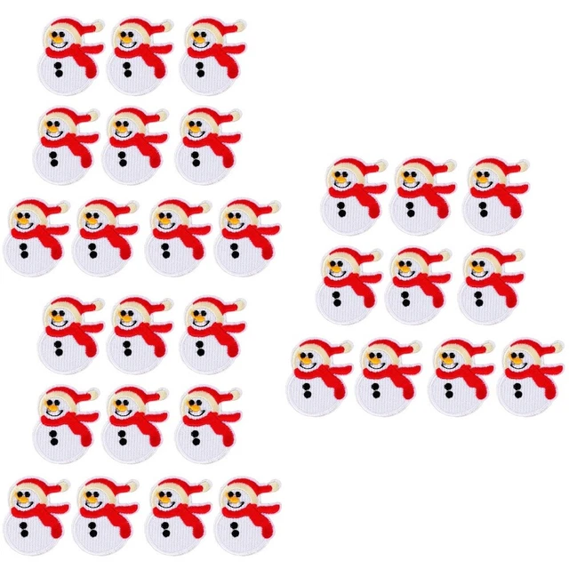 30 Stück Schneemann bestickte Patches Weihnachts-Patch für Eisen Nähen (weiß)