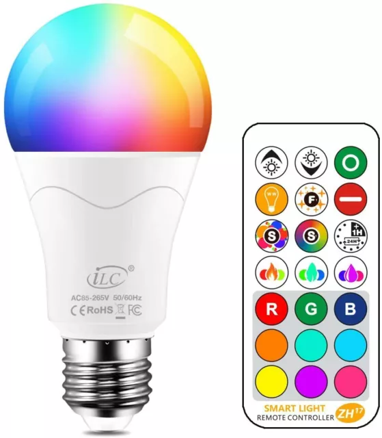 Ampoule Led Couleur Changement de couleur Dimmable E27 RGBW Télécommande compris