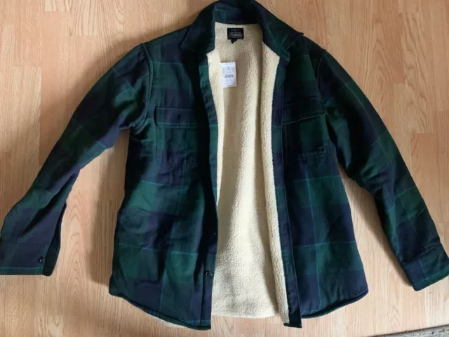 J CREW OUTERWEAR Sherpa Lined Flannel Shirt Jacket Mens M Plaid Navy ...