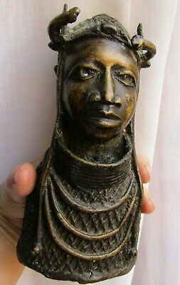 Antique Collectible Benin Bronze cast Bust Figurine Nigeria art Oba