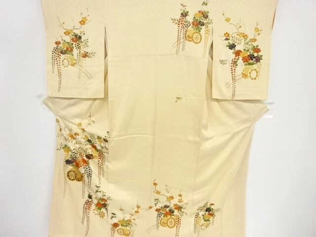 44357# Japanese Kimono / Antique Kimono / Embroidery / Floral Cart